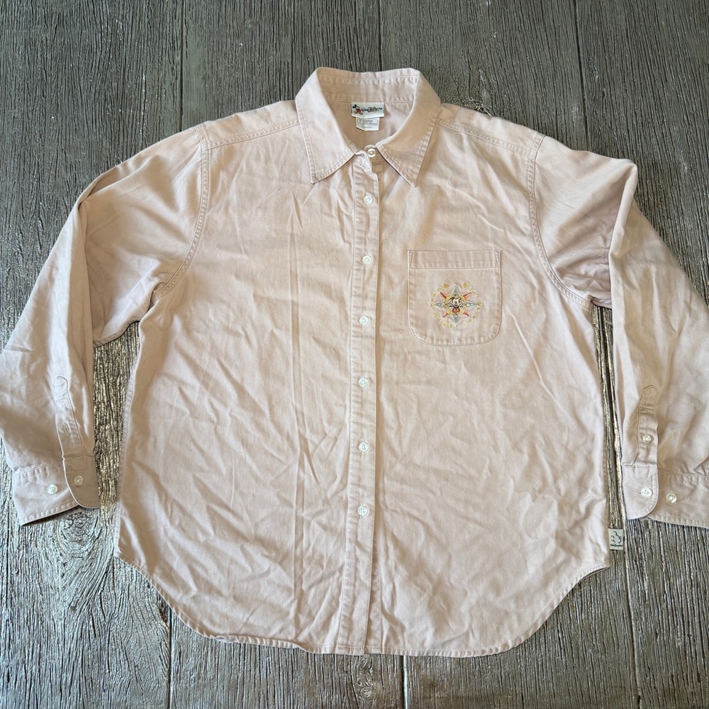 Vintage 90s Walt Disney World Mickey Compass Tour Embroidered Shirt L Hong Kong
